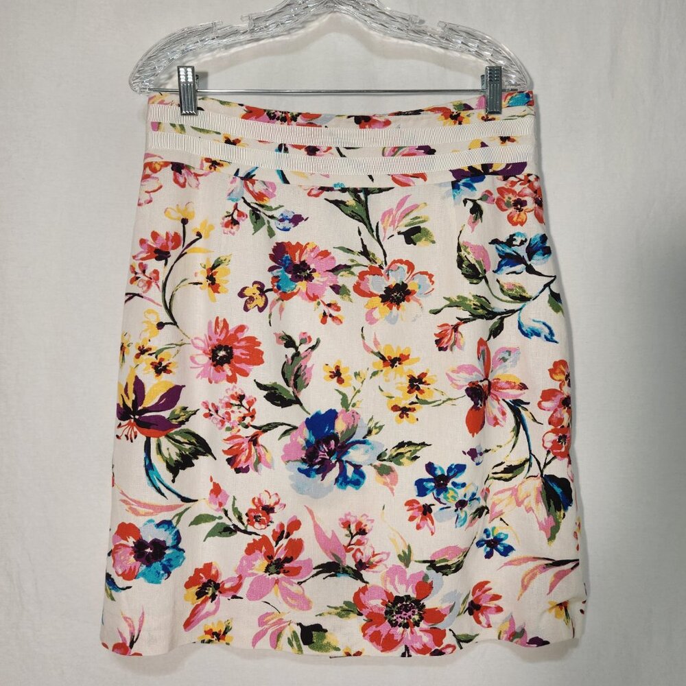 ISABELLA DeMARCO Feminine Romantic Linen Blend Ivory Floral Print Skirt Size 12. - Picture 3 of 16